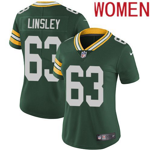 Women Green Bay Packers 63 Corey Linsley Green Nike Vapor Limited NFL Jersey
